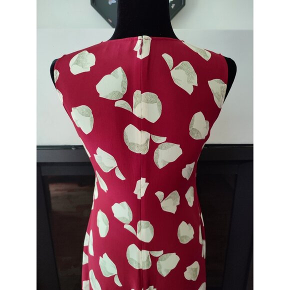 Vintage Theory silk floral red asymmetrical dress / sleeveless midi dress - Picture 4 of 9